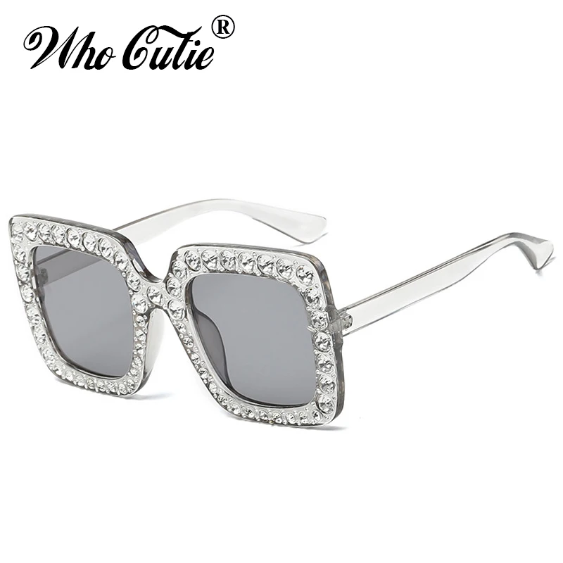 Кто милашка 2018 негабаритных квадратной оправе Стразы солнцезащитные очки для