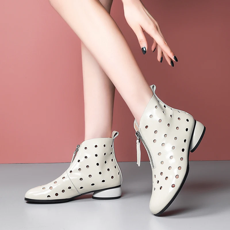 Женские ботильоны с перфорацией повседневные Мягкие ботинки из натуральной кожи