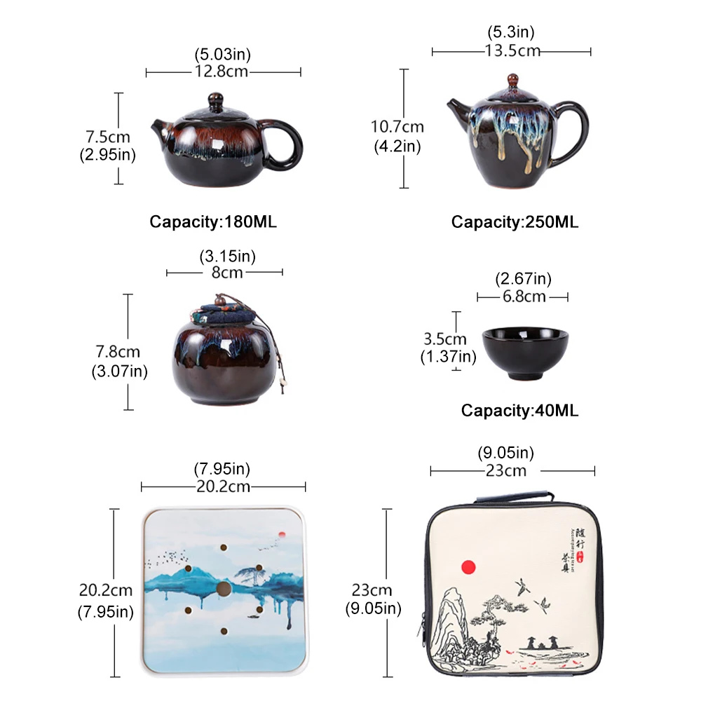 

Chinese Kung Fu Travel Tea Set Ceramic Glaze Teapot Teacup Gaiwan Porcelain Teaset Kettles Teaware Sets Souvenir Drinkware