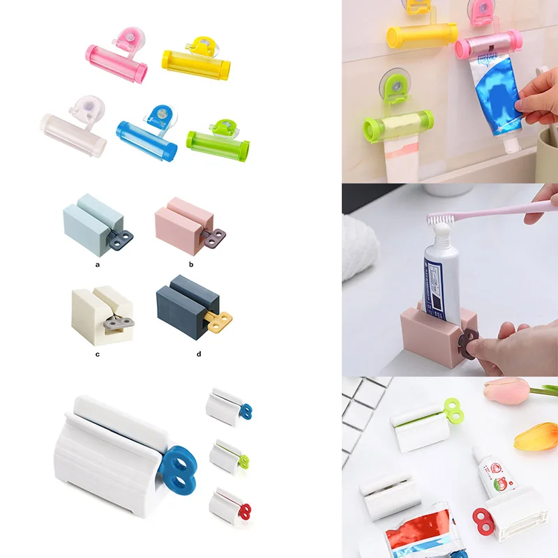 

1/2pcs Plaatic Toothpaste Dispenser Tube Partner Sucker Hanging Toothpaste Storage Hanging Organizer Squeezer Random Color