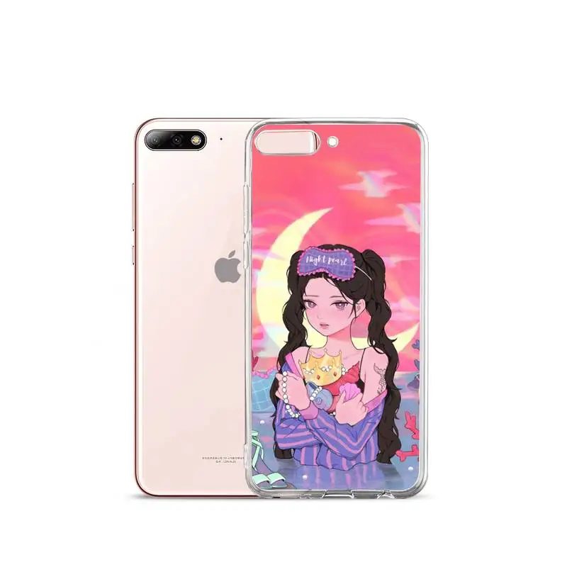 

Girl cartoon wallpaper aesthetic Phone Case Transparent for iPhone Samsung A S 11 12 6 7 8 9 30 Pro X XS Max XR Plus lite