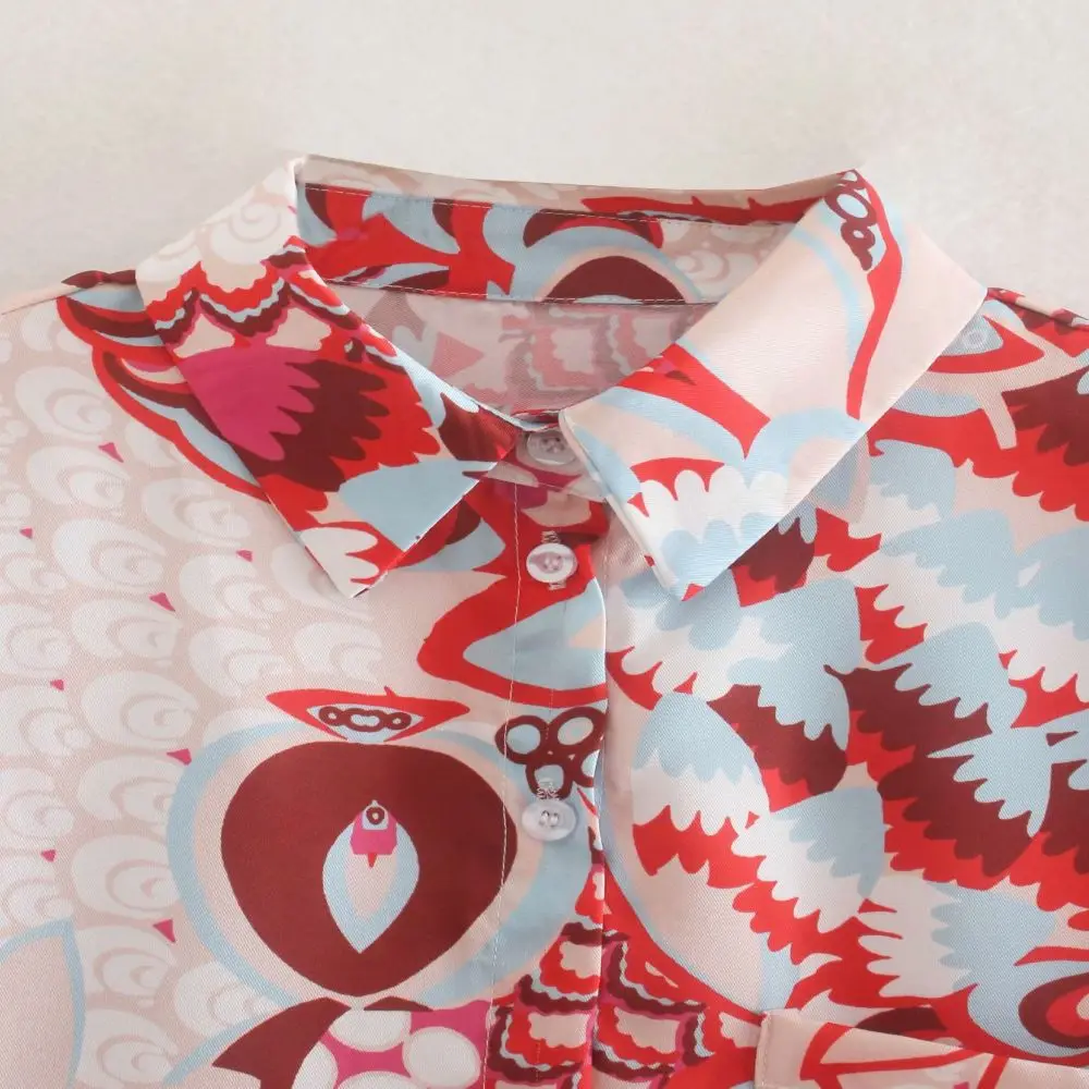 

Elegant Woman Red Print Shirt Suits 2021 Spring Fashion Ladies Indie Folk Suits Ladies Vinatge Beach Suits