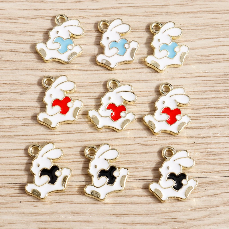 

10pcs 12*13mm Enamel Animal Charms Cartoon Rabbit Love Heart Charms Pendants for Cute Earrings Necklaces DIY Jewelry Making