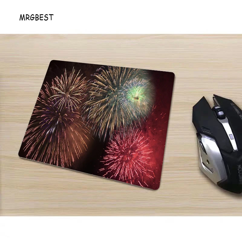 

MRGBEST In Stock Comfortable Feel Desk Pad Square Brilliant colorful fireworks 220x180mm Small Size Pad Rubber Mouse Pads