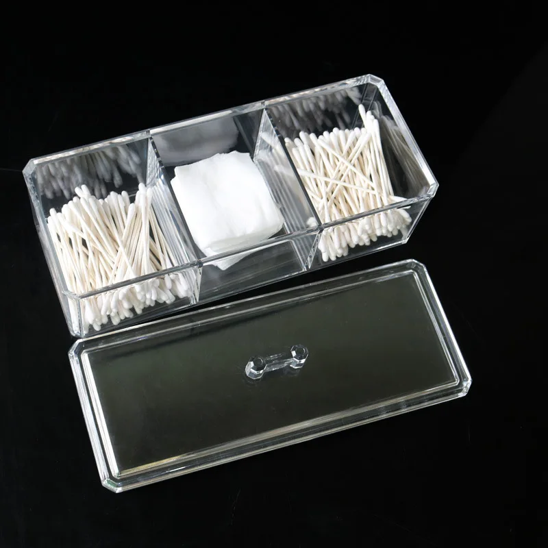 

Injection Transparent Three-Grid Crystal with Lid Makeup Puff Protection Cotton Swab Storage Box Cosmetic Case Jewlery Box
