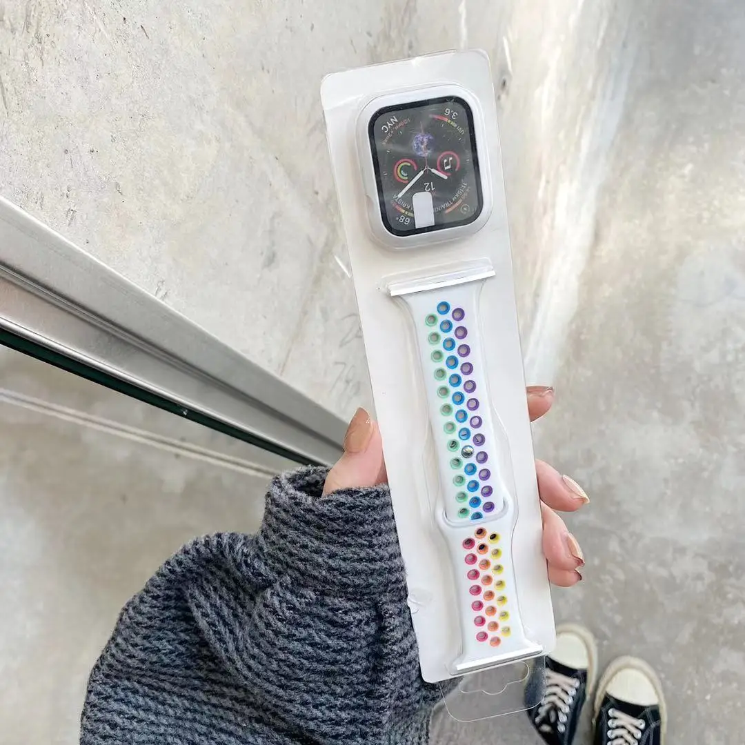 

Breathable Strap For Apple Watch Band 44mm 38mm 40mm 42mm Silicone Belt Correa Case+Bracelet For iWatch Series 6 SE 5 4 3