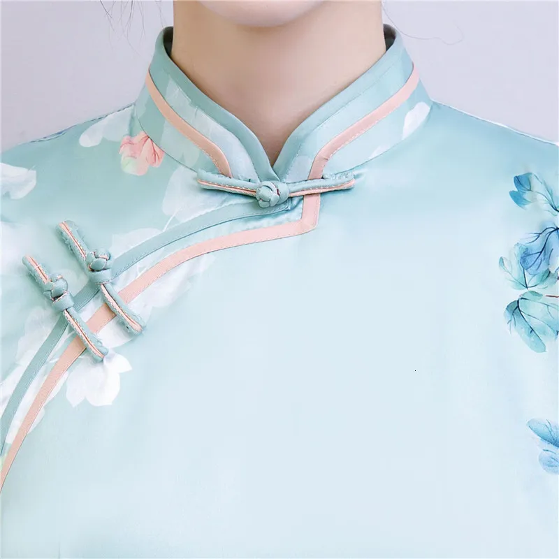 Красное китайское традиционное платье женское шелковое атласное Cheongsam винтажное Ципао летнее платье с коротким рукавом Вечерние Платья с цветочным принтом размера плюс