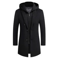 2021 new arrival men woolen hooded coat slim fit detachable hat long thick windproof casual winter autumn wool blends
