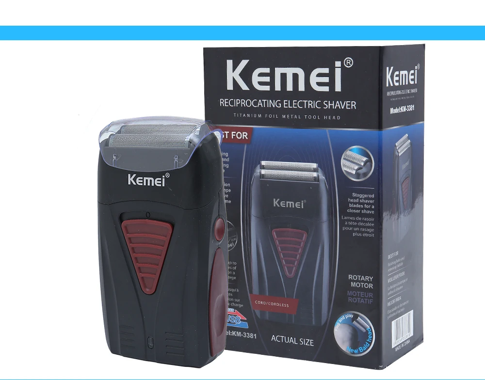 Kemei новая USB Беспроводная электрическая бритва Мужская двухсторонняя Серебряная сетка для ножей портативная дорожная мужская повседневная KM-3381