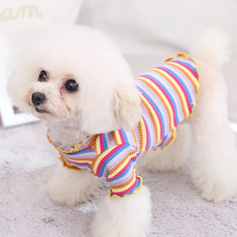 Одежда для домашних животных на весну и лето модная футболка в полоску котят