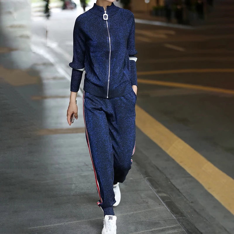 Женский трикотажный спортивный костюм осенний комплект из 2 предметов кардиган в