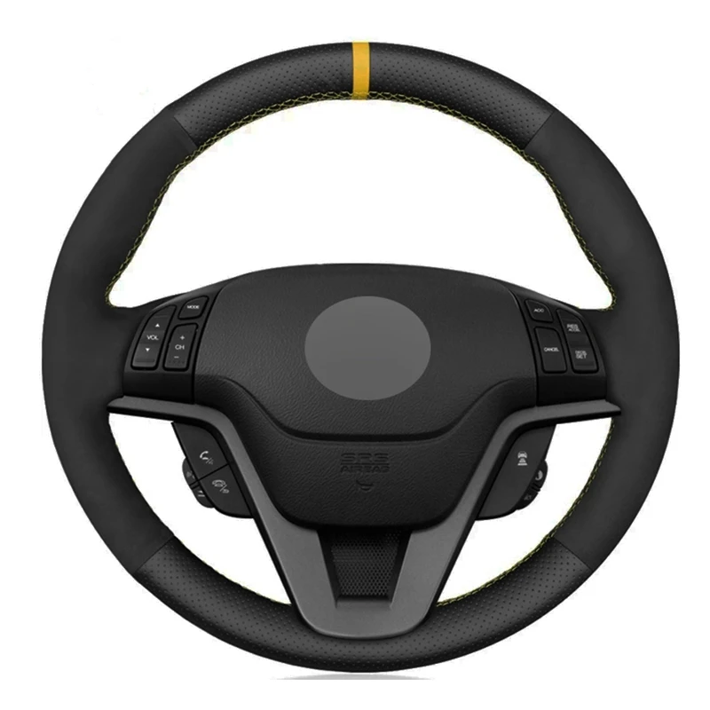 

Car Steering Wheel Cover Soft Black Genuine Leather Suede DIY Hand-stitched Comfortable For Honda CRV CR-V 2007-2011