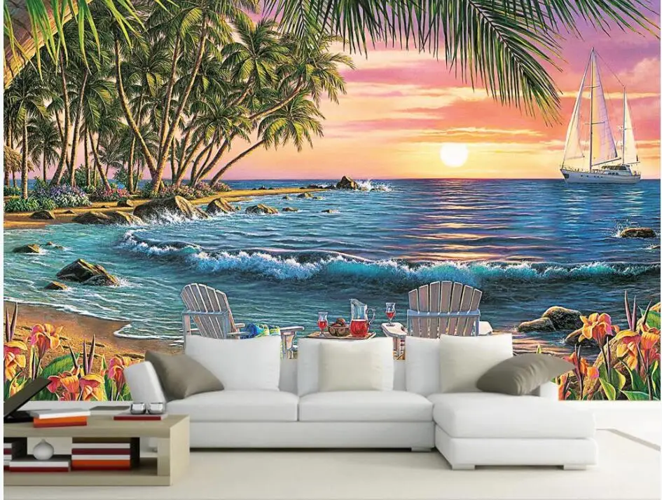 

3d wallpaper custom mural photo Coconut grove beach chairs beautiful scenery by the sea 3d wall murals wall paper for walls 3 d
