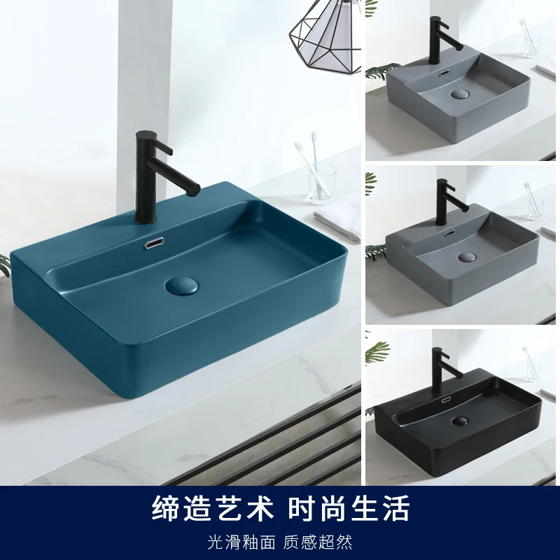 

Nordic Matte Square Above Counter Basin Bathroom Vanity Basin Gray Balcony Washbasin Household Ceramic Hotel Wash Hand Basins