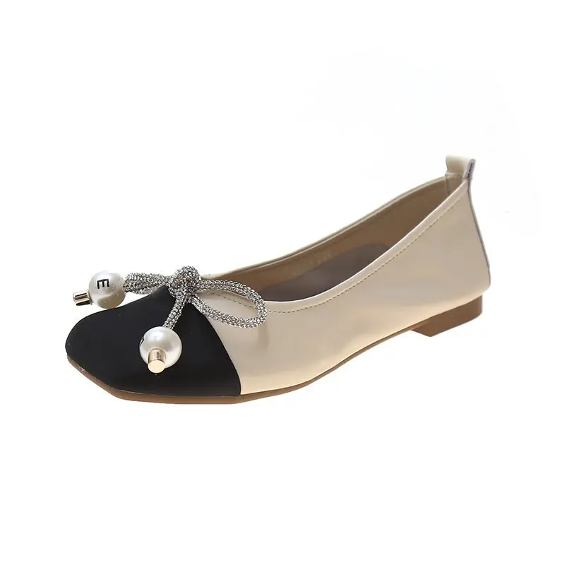 

Shoes Woman Flats Modis Square Toe Elegant Bow-Knot Casual Female Sneakers Crystal Pearl Decorateion Dress Comfortable 2021 Butt
