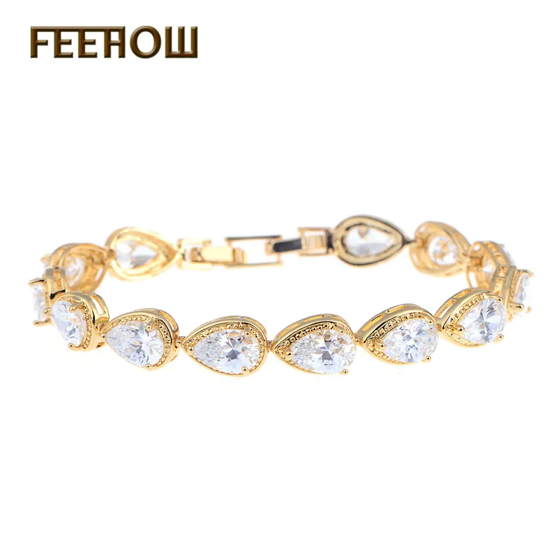 FEEHOW модные браслеты из розового золота с каплями воды кубический цирконий для