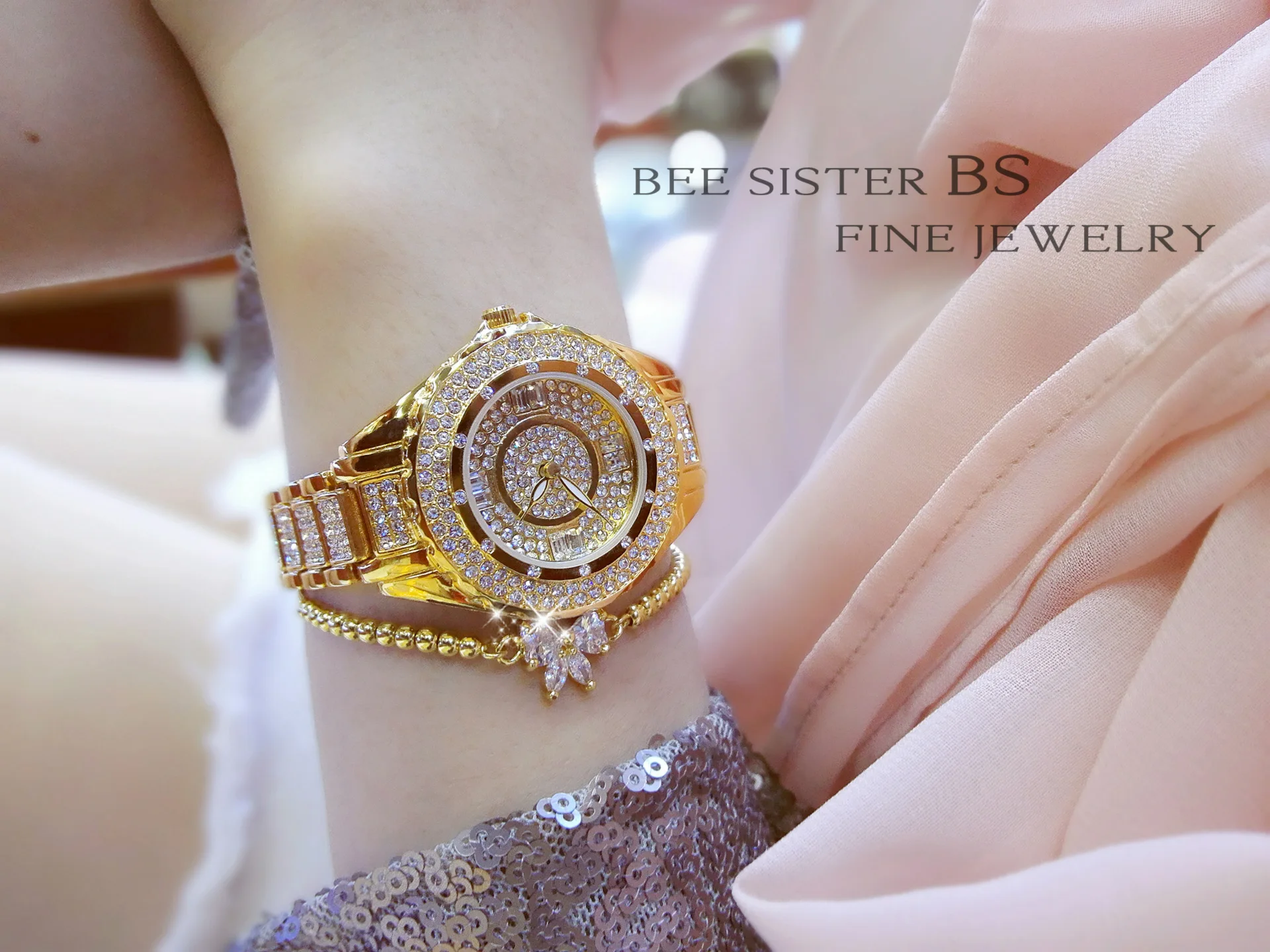 Высокое качество BEE SISTER горячая Распродажа элегантные женские часы с чешским бриллиантом 30 м Водонепроницаемые шикарные часы подарок для жены(без браслета