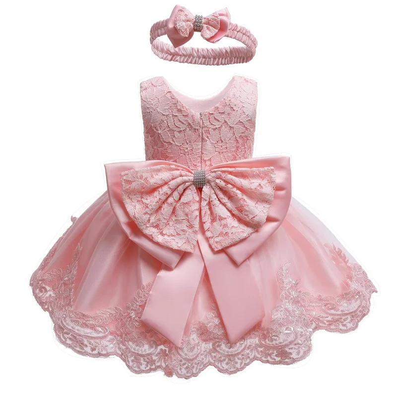 full pink Новое кружевное свадебное платье для девочек хлопковые Вечерние платья на крестины для маленьких девочек, платье на день рождения для маленьких девочек 1 год - Цвет: full pink