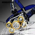 Светодиодный головной светильник, суперъяркая лампа с USB-зарядкой и пятью лампами, для кемпинга, рыбалки, майнинга, налобный фонарь с креплением на голову для дальнего радиуса действия