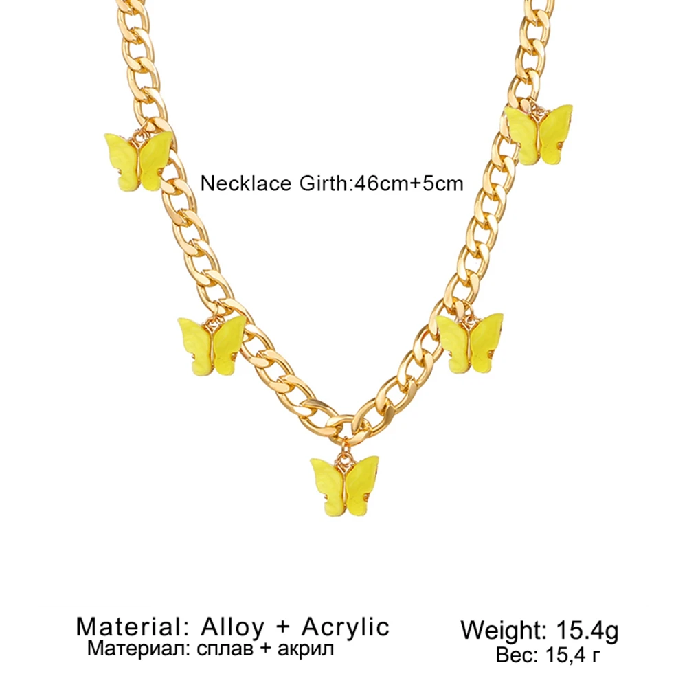 

VKME Vintage Pendant Butterfly Thick Gold Chain Necklace For Women Butterflies Charm Choker Necklaces Boho Fashion Jewelry Gift