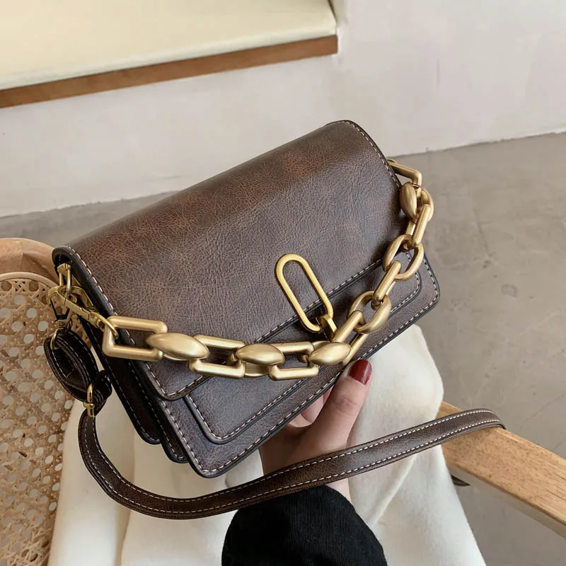 

Women Crossbody Bag Solid Flap Bags For Women 2021 Quality Leather Retro Chains Shoulder Messenger Bags Female Handbag And Purse