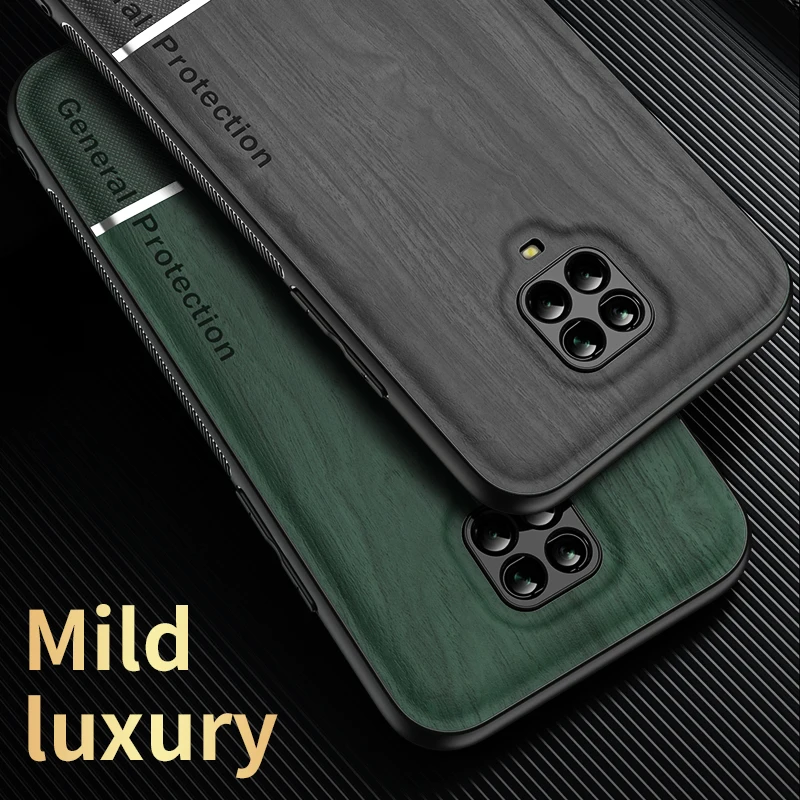 Bionic Wood Grain Mobile Phone Back Case For Xiaomi Redmi Note 9 Pro Max 9S 9T T Car Magnetic Adsorption Ring Bracket Cover