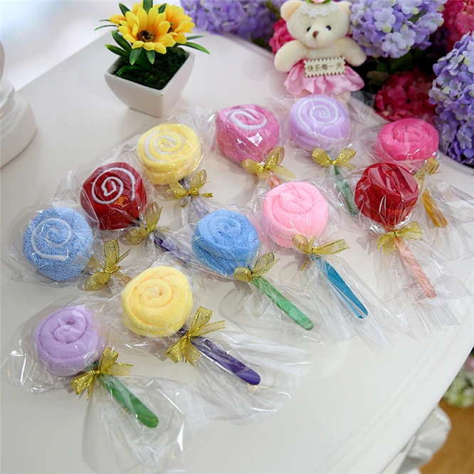 

20pcs Cute Lollipop cake towel colorful candy shape creative gift towels cotton lovely towel Valentine's wedding birthday gift