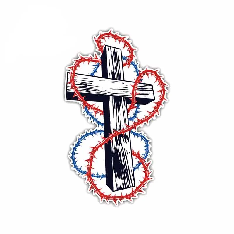 

13cm X 7.6cm For Christian Cross With Blackthorn Funny Car Stickers PVC Occlusion Scratch Suitable For VAN RV Vinyl Decal