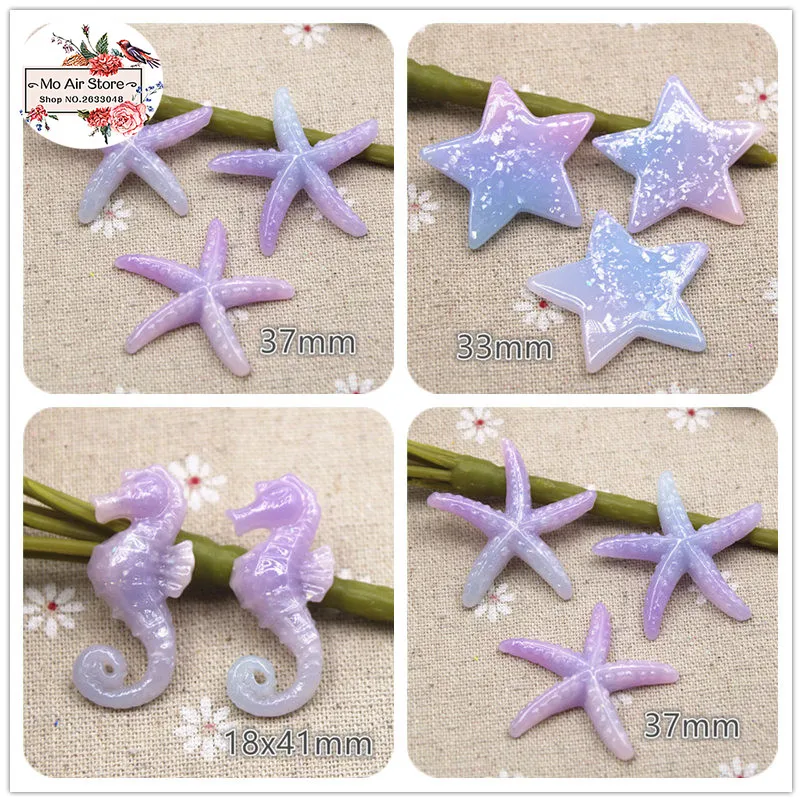 

10PCS glitter seastar/Seahorse/star Flat back Cabochon Miniature craft Art Supply Decoration Charm DIY Craft