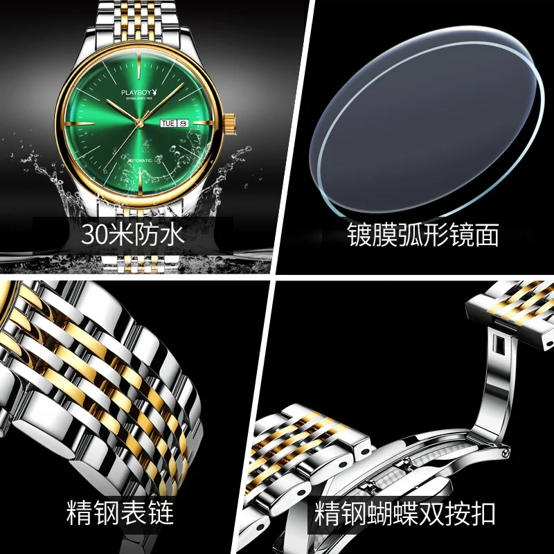 

Classic Automatic Business Watch Stainless Steel Band Water Resistant Top Fashion Men Watches Luxury Mechanical Wristwatch 3009