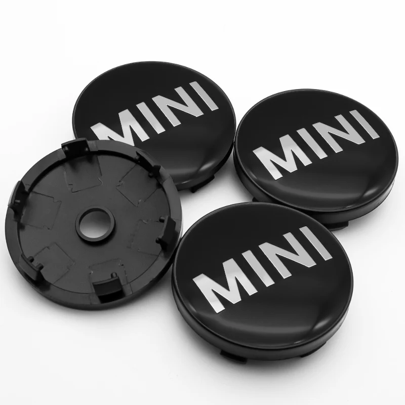 

4pcs 60mm Emblem Logo Wheel Hub Center Black Caps + aluminum Sticker for mini- CLUBMAN JCW VAN VISION Mini Cooper CABRIO