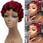 Красные Короткие вьющиеся парики для афроамериканских женщин, коричневый, черный парик с волнистыми пальцами, синтетический парик со светлыми волосами для косплея