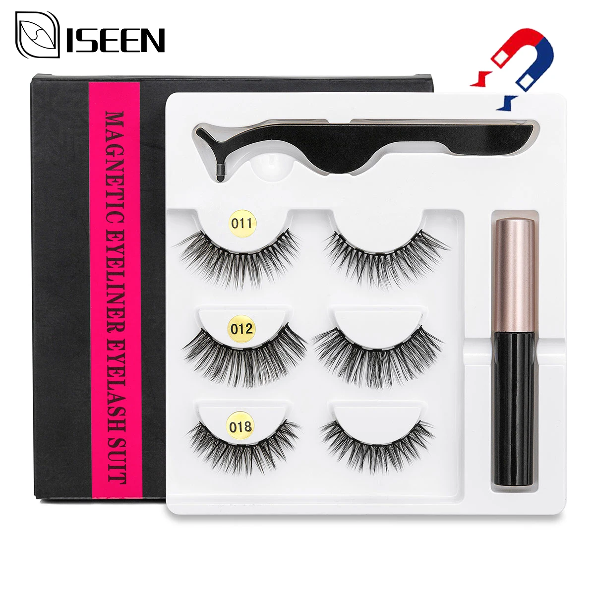 Набор Магнитных ресниц 3 пары жидких магнитных подводок для глаз и пинцетов