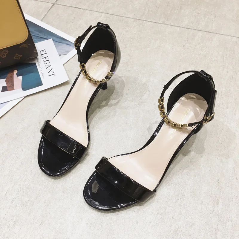 

fashion sexy sandals women's 2020 summer new thin heel open toe back buckle Pink High Heel Sandals