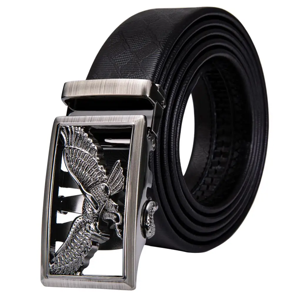 

Barry.Wang Genuine Leather Belt for Men Black Cowhide Waist Belt Designer Automatic Slide Ratchet Buckle Belt for Jeans Pants
