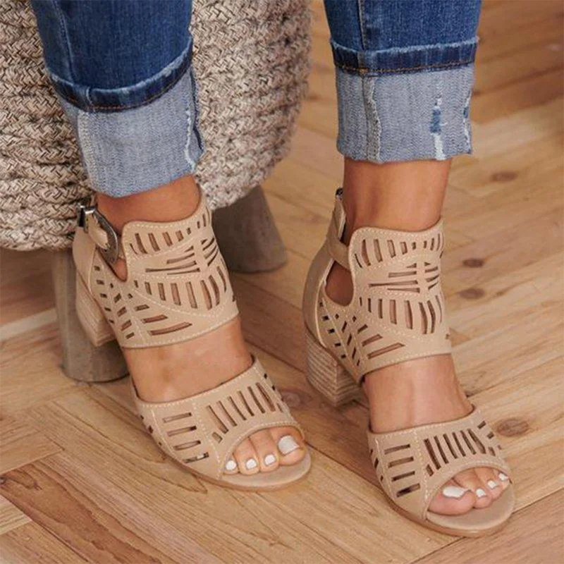 Style 2 beige WENYUJH/; женские модные сандалии; женские винтажные сандалии на танкетке с открытым носком и квадратным каблуком; обувь на высоком каблуке; zapatos mujer - Цвет: Style 2 beige