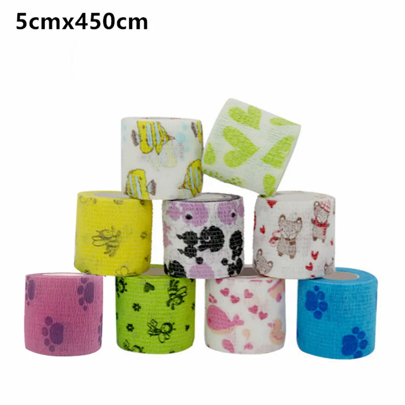 Спортивная самоклеящаяся эластичная повязка с мультяшным принтом рулонная