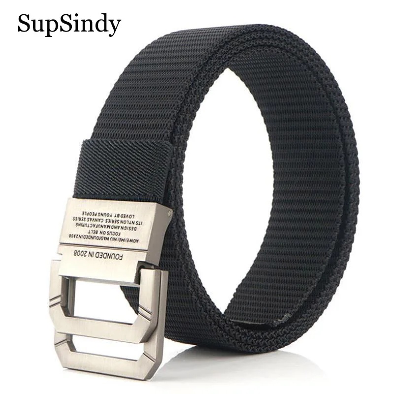 

Мужской ремень из нейлона SupSindy, Роскошный дизайнерский ремень с металлической пряжкой и двойным кольцом, для джинсов, ширина 3 см