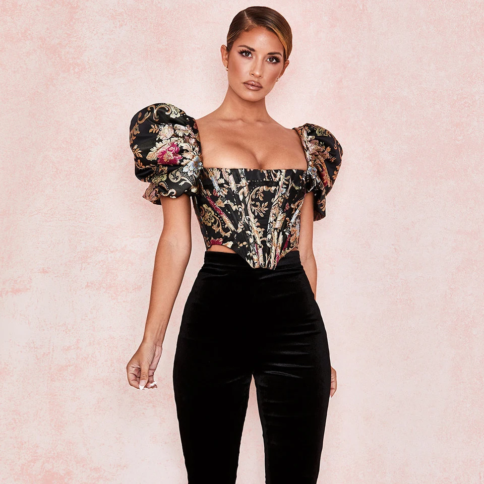 Сексуальный укороченный топ Женский Топ женская одежда Вечерние Черный Принт