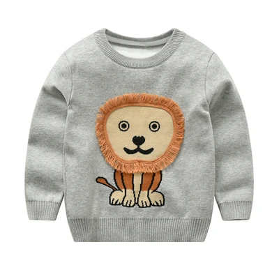 lion grey Свитера для маленьких мальчиков от 2 до 8 лет трикотажная одежда пуловеры с круглым вырезом хлопковые свитера с рисунком динозавра для девочек Детский свитер - Цвет: lion grey