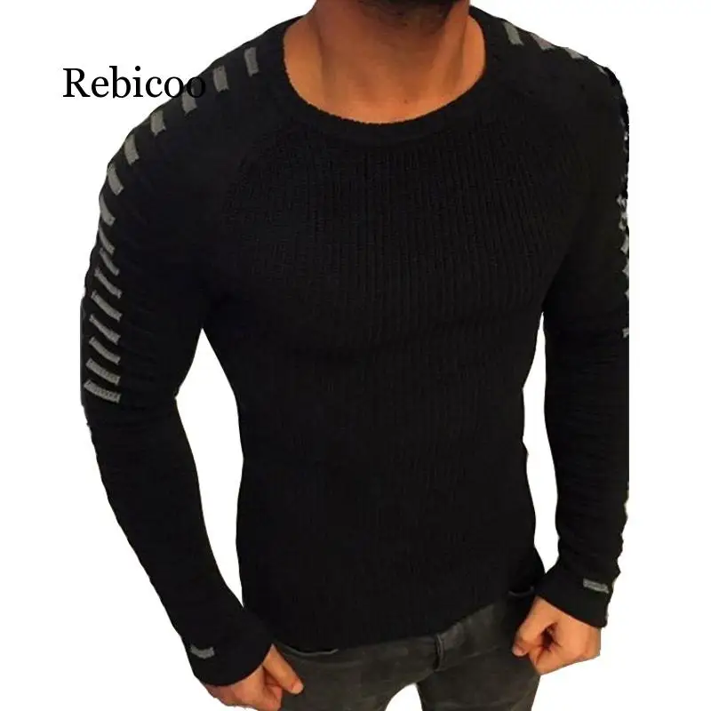 

Autumn Winter Sweater Men 2019 New Arrival Casual Pullover Men Long Sleeve O-Neck Patchwork Knitted Solid Men Sweaters
