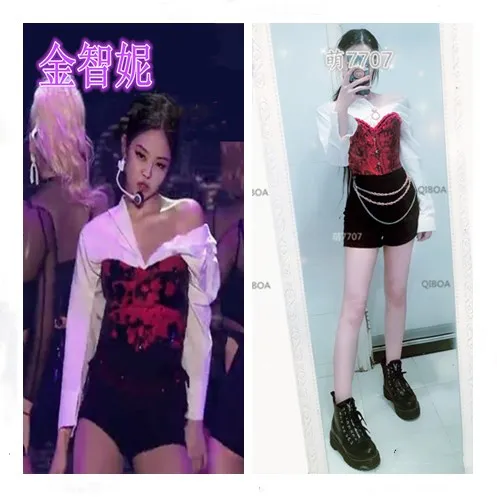 Kpop Blackpink Дженни сценическая Сексуальная рубашка шорты Комплект из двух предметов женский корейский летний Повседневный жилет шорты комплект из 2 предметов