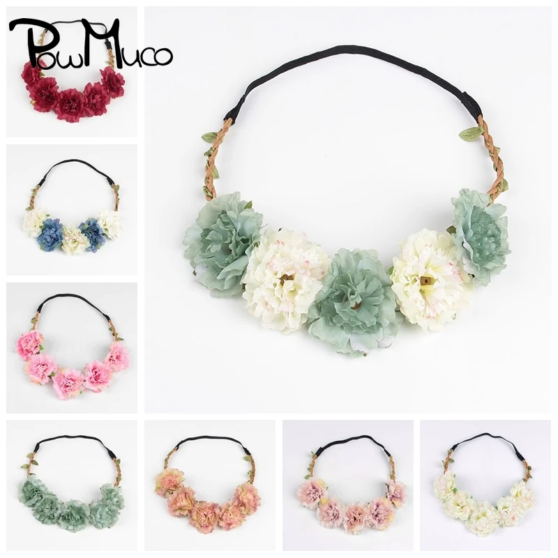 

Powmuco Toddler Fashion Artificial Flower Wreath Colorful Handmade Floral Infant Elastic Hairband Baby Headwear Kids Accessories