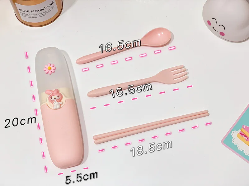 

Cute cartoon new small fresh and environmentally friendly portable tableware set student chopsticks fork spoon three-piece cutle