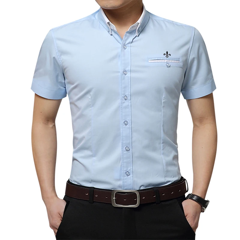 Мода Blusa Camisa Social Masculina Dudalina короткий рукав Slim Fit рубашка мужская Цветочная одежда пуловер Белый мужской холодный - Цвет: DCZ2306-SKY BLUE