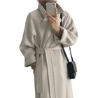 Воротник под костюм, однотонный, свободный, с завязкой на талии, средней длины, теплый, 2021 г.