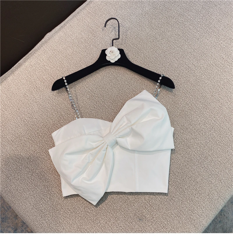 Big Bow Camisole Woman Rhinestone Chain Shoulder Strap 2021 Spring and Summer New Korean Style Temperament Lady Bra Crop Top