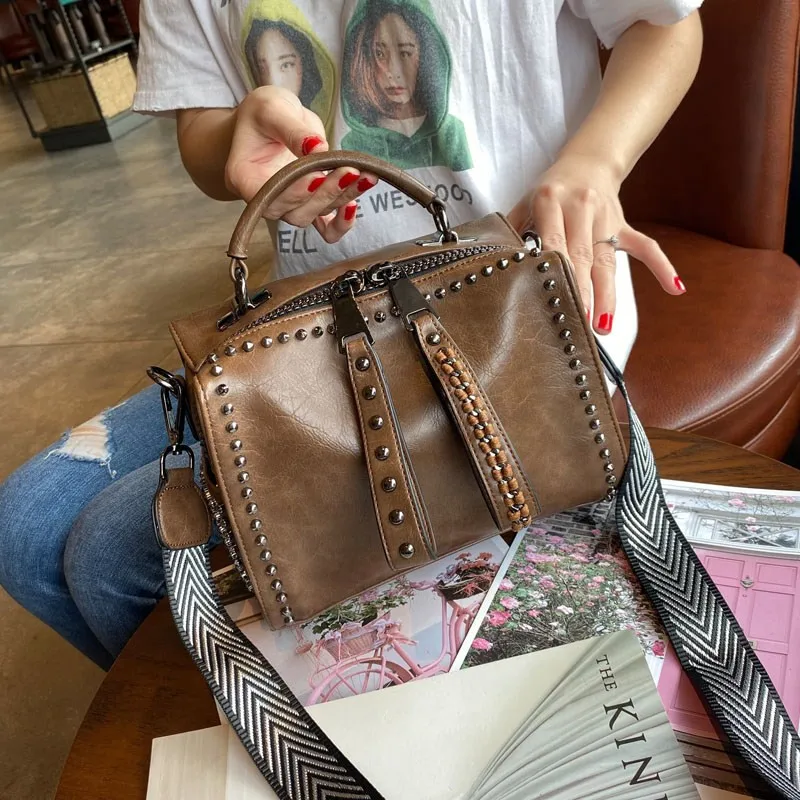 

Pillow Rivet Top Handle Bags for Women DesignerCross Body Split Leather