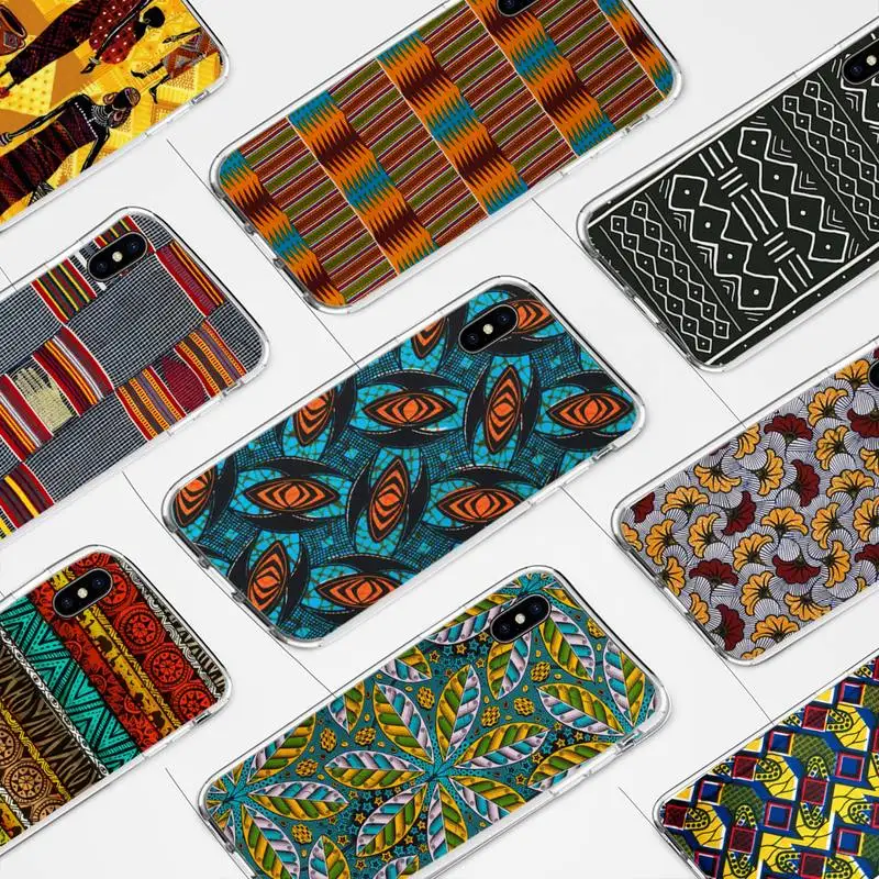 

African style fabric print Phone Case for iphone 6s 7 8plus xr xs max 11 12 pro max mini clear cover