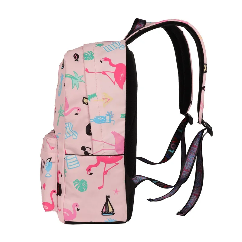 Женский розовый рюкзак с Фламинго модные школьные рюкзаки принтом детская